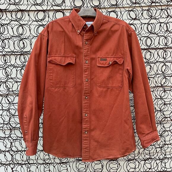 Carhartt S09 Oakman Rust Orange Long Sleeve Button Up Heavy Weight Work Shirt SM - Picture 1 of 10